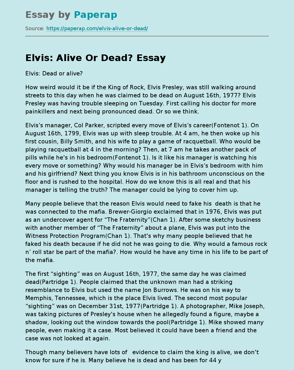 Elvis: Alive Or Dead?