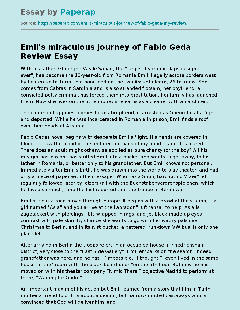 Emil's Miraculous Journey Of Fabio Geda Review