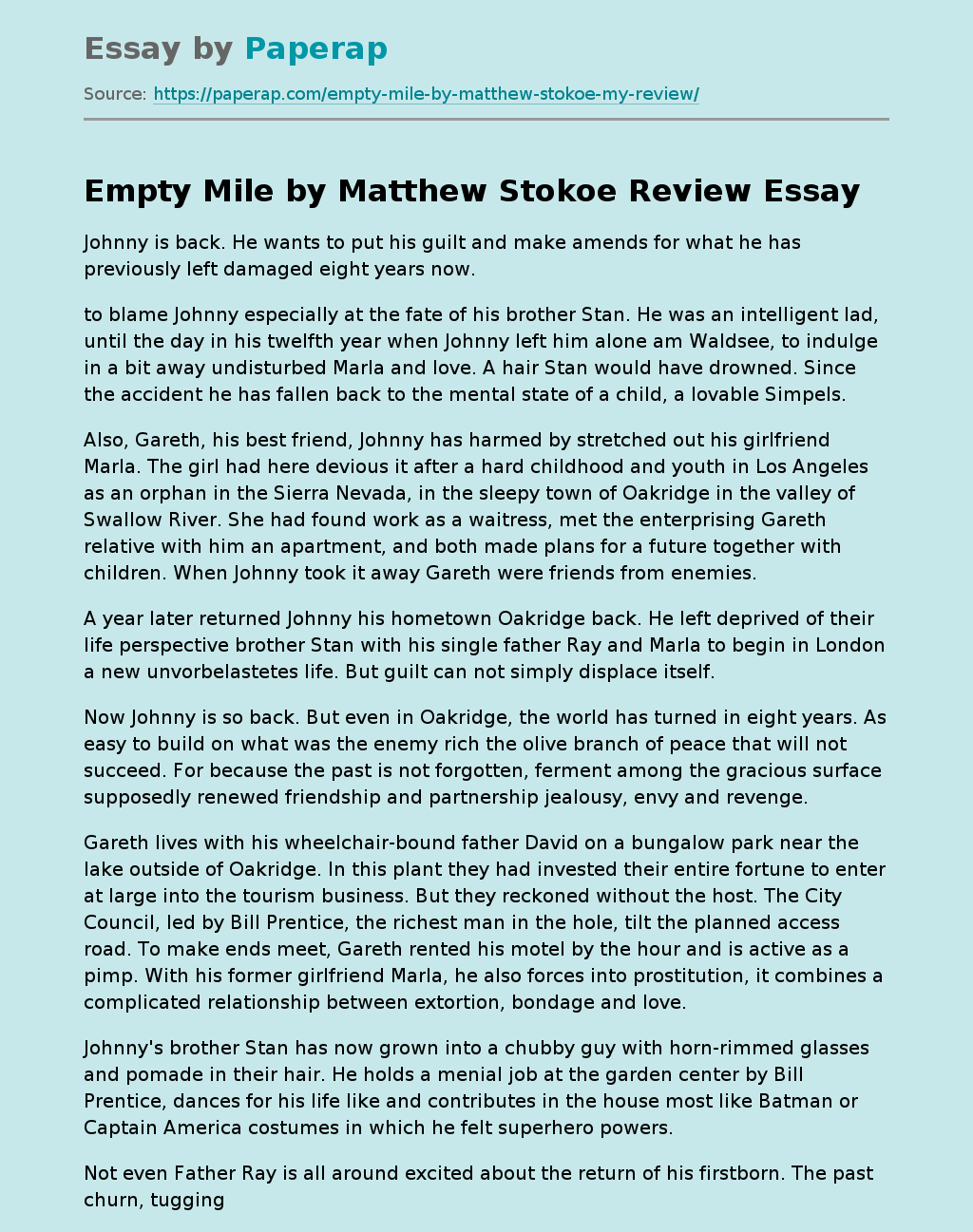 Novel "Empty Mile" by Matthew Stokoe