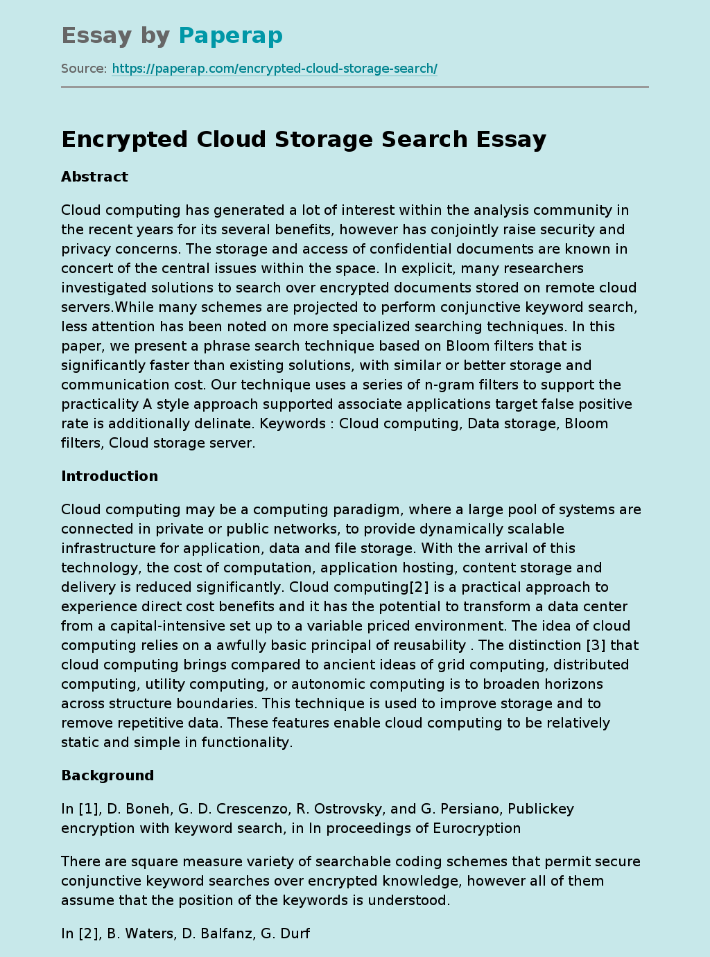 Encrypted Cloud Storage Search