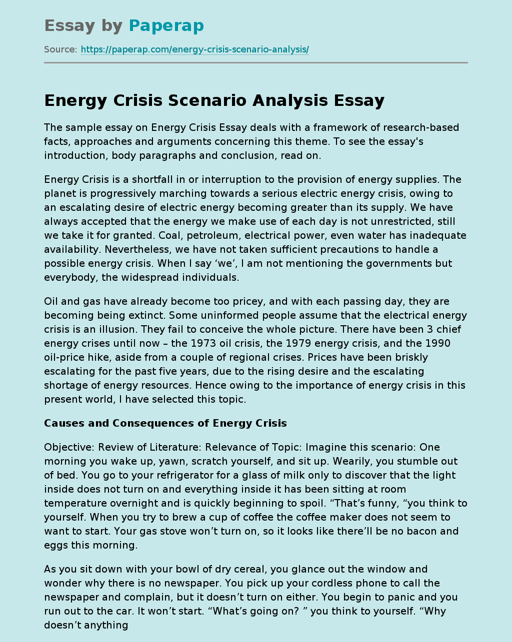 Energy Crisis Scenario Analysis