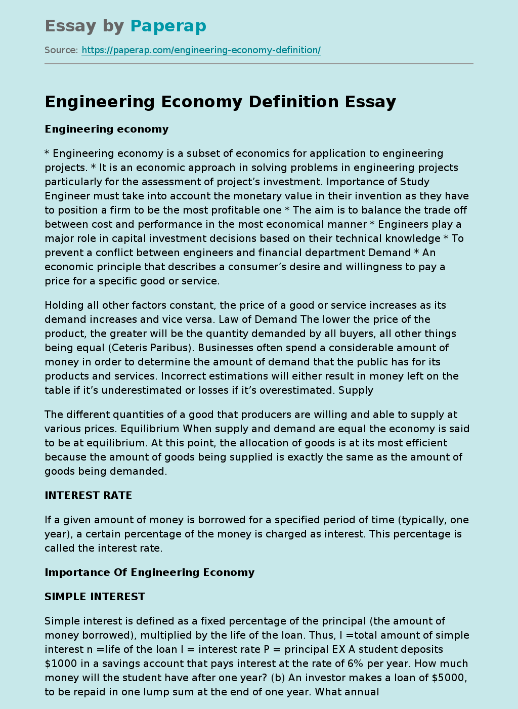 Engineering Economy Definition