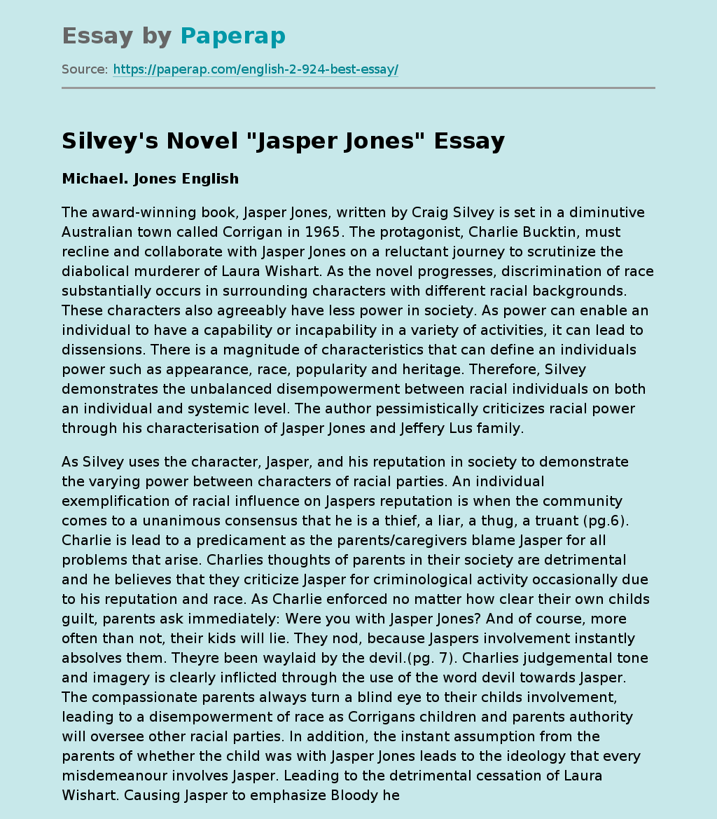 Silvey's Novel "Jasper Jones"