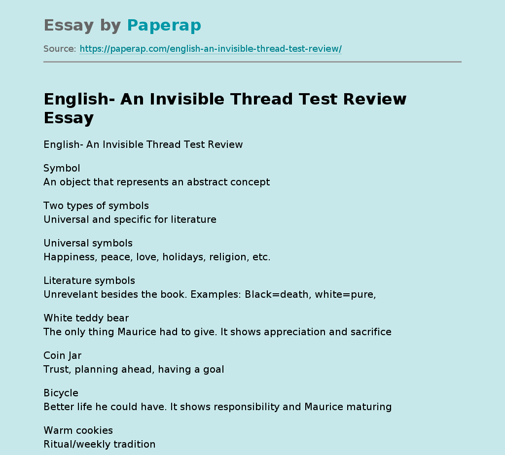 English- An Invisible Thread Test Review