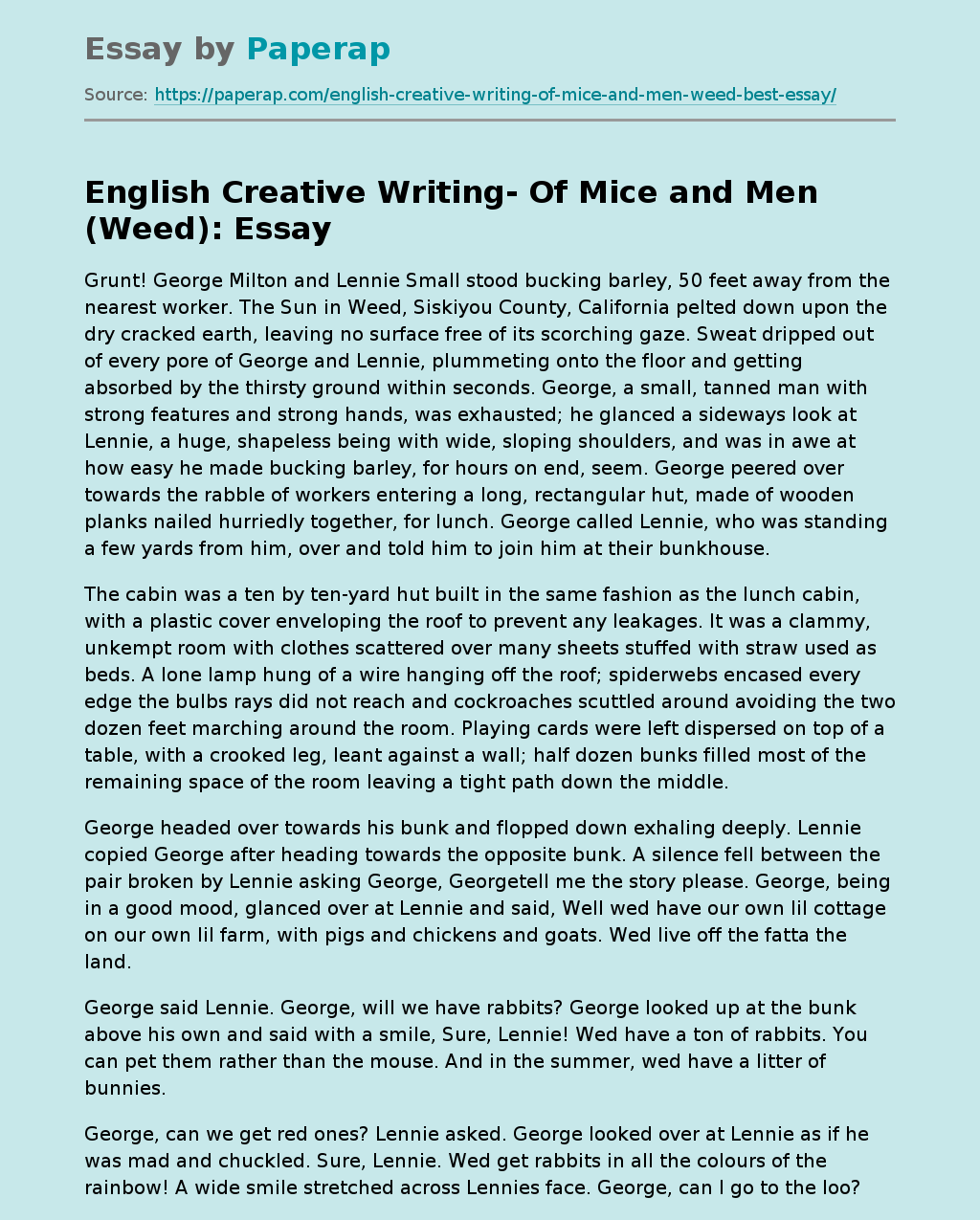 English Creative Writing- Of Mice and Men (Weed):
