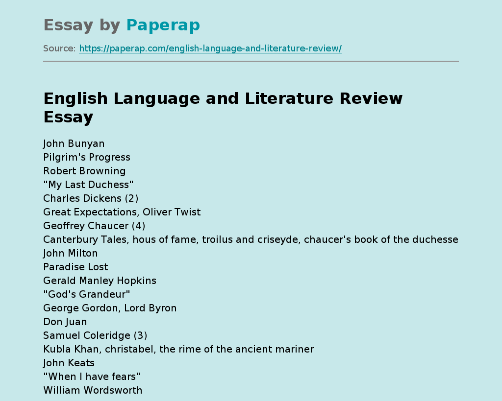 English Language and Literature Review