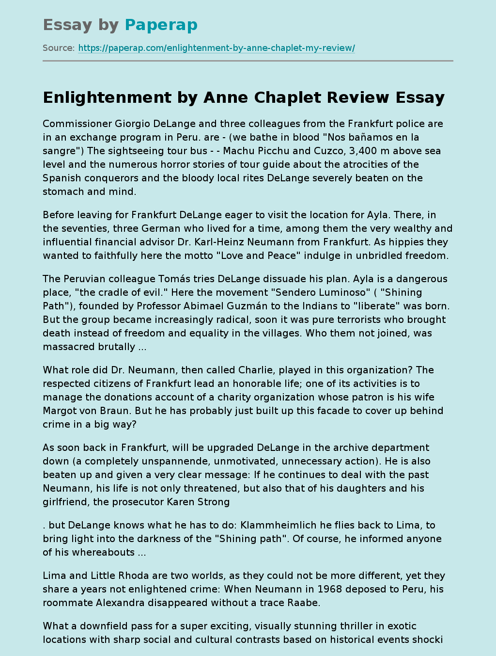 Enlightenment by Anne Chaplet Review