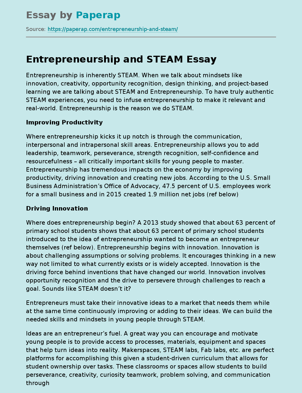 Entrepreneurship and STEAM
