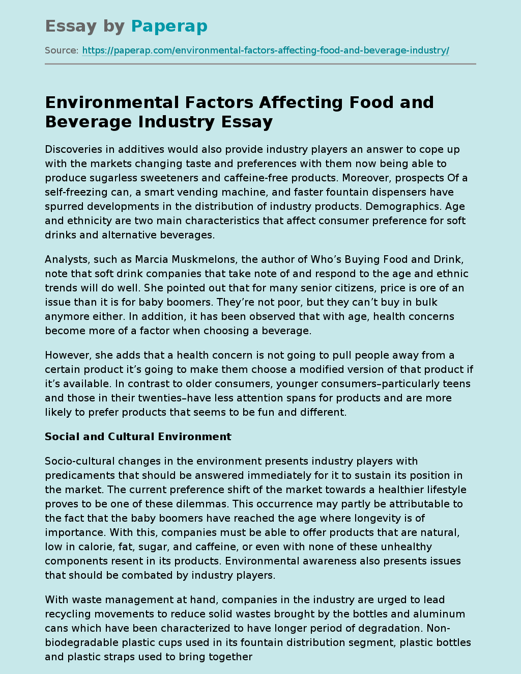 Environmental Factors Affecting Food and Beverage Industry