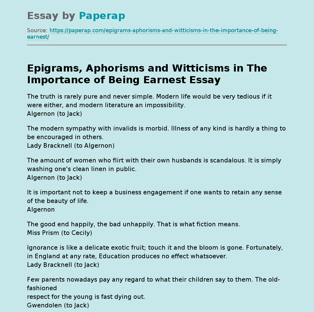 Epigrams, Aphorisms and Witticisms in The Importance of Being Earnest