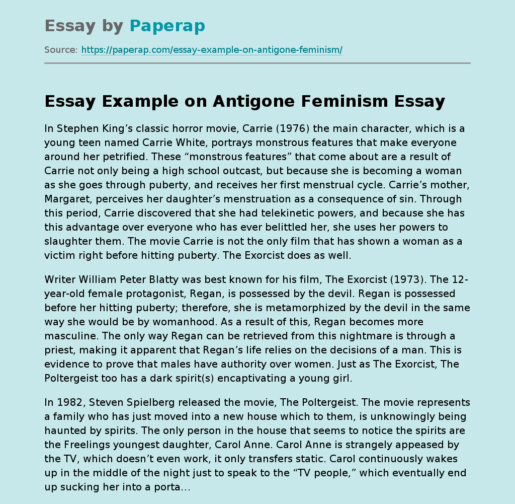 Essay Example on Antigone Feminism