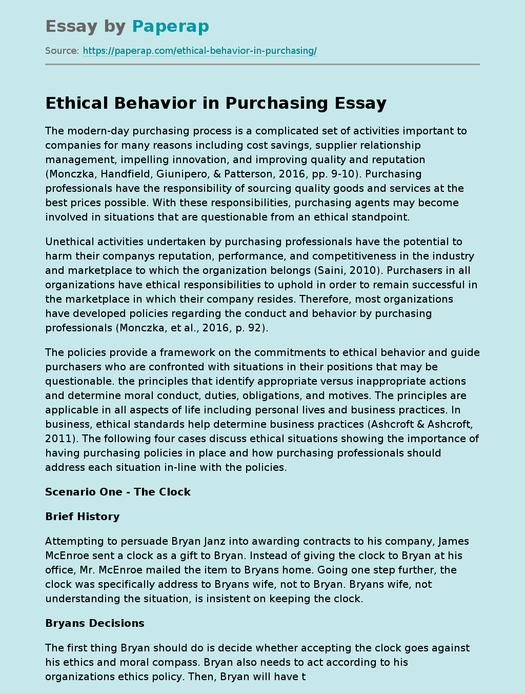 Ethical Behavior in Purchasing