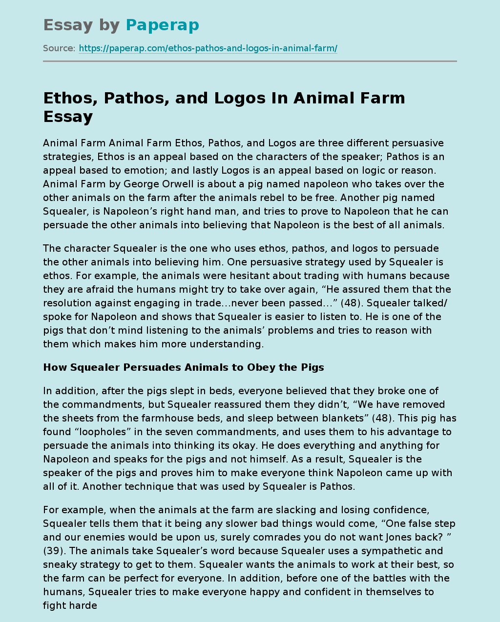 Ethos, Pathos, and Logos In Animal Farm