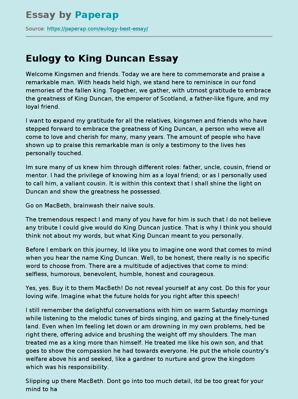 Eulogy to King Duncan