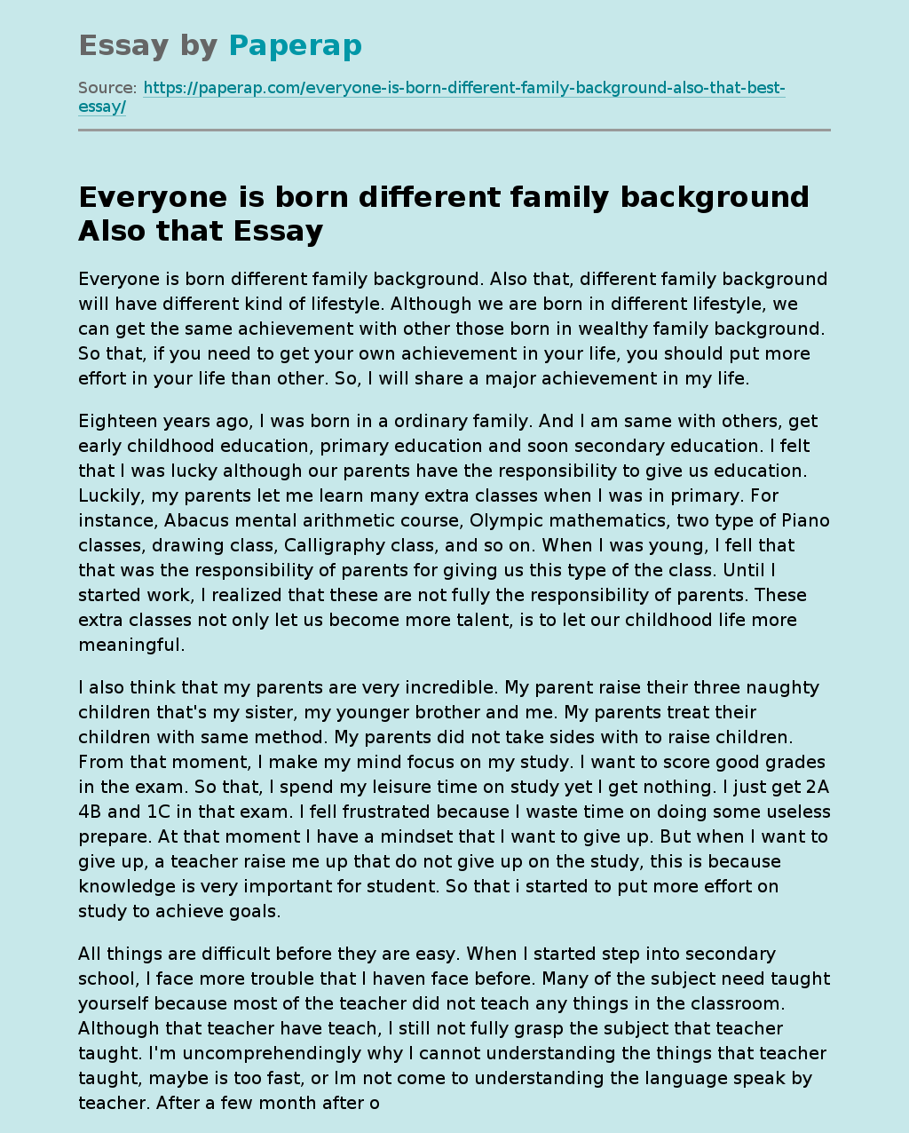 family and educational background essay