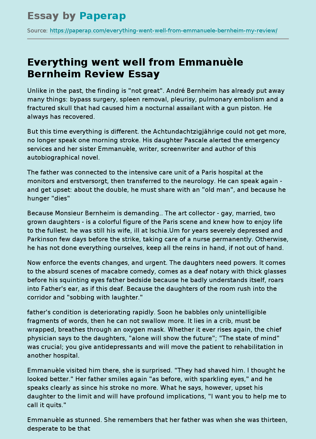Everything went well from Emmanuèle Bernheim Review