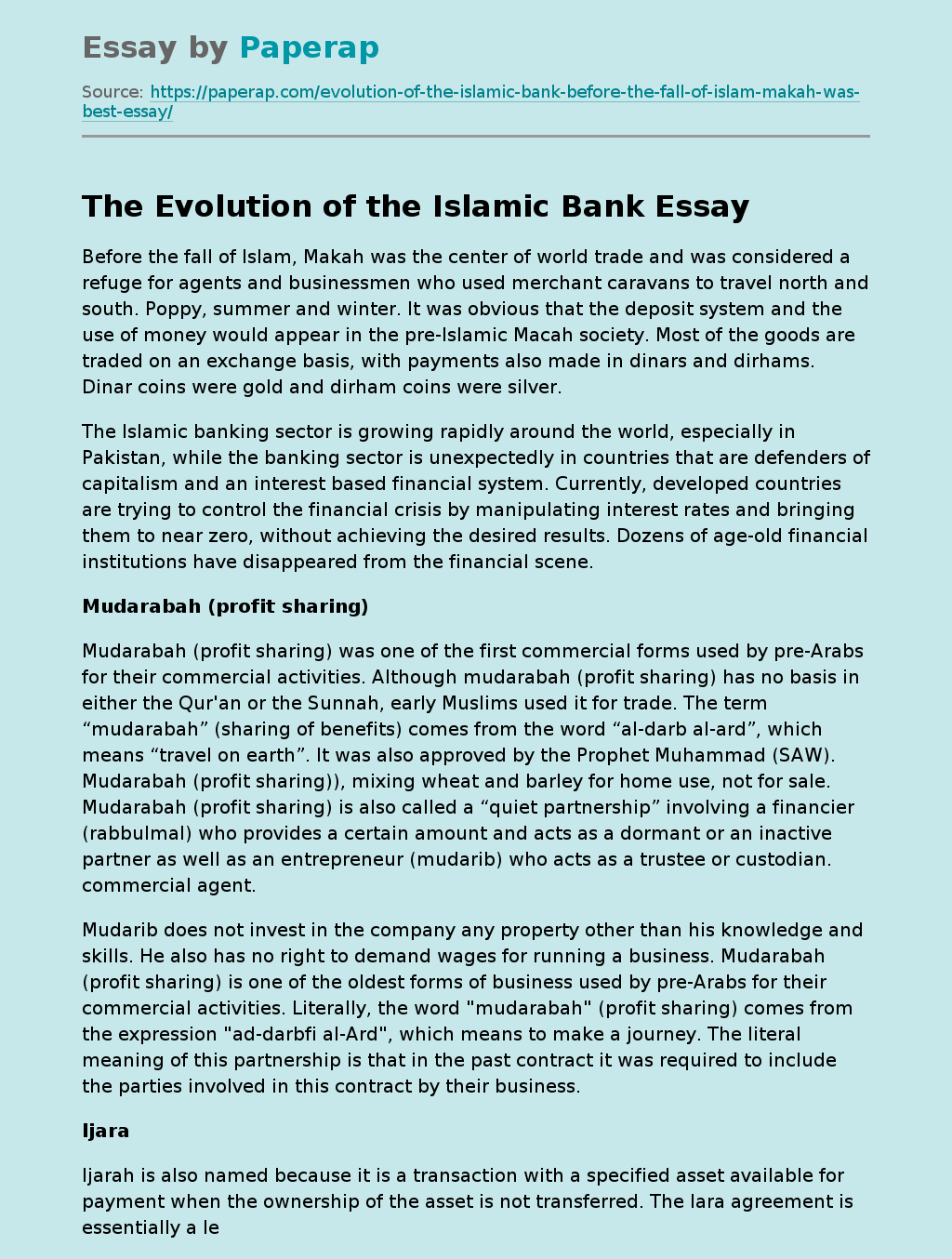 The Evolution of the Islamic Bank