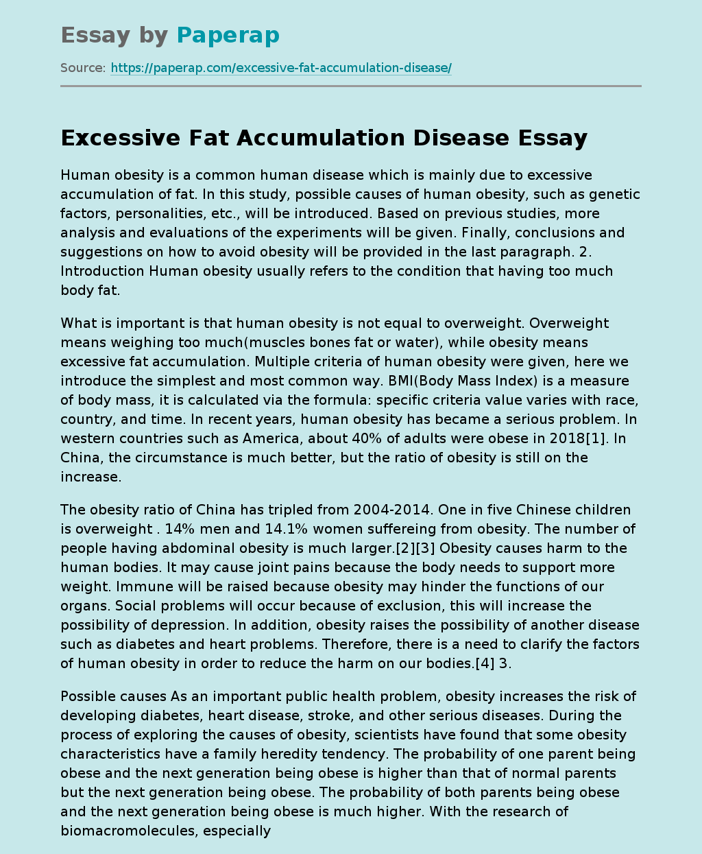 Excessive Fat Accumulation Disease