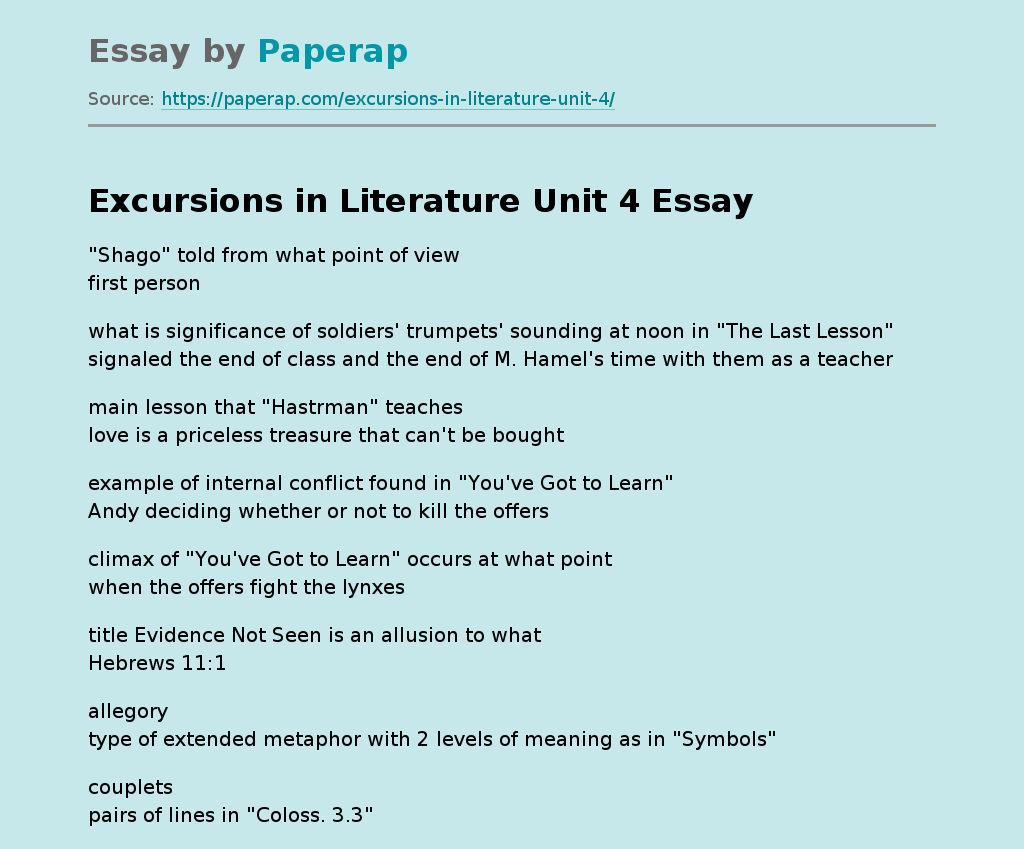 Excursions in Literature Unit 4