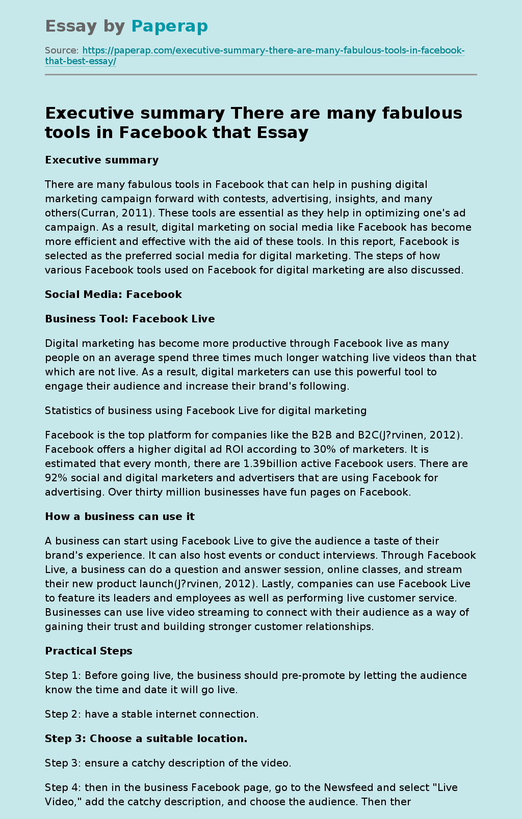 Executive summary There are many fabulous tools in Facebook that