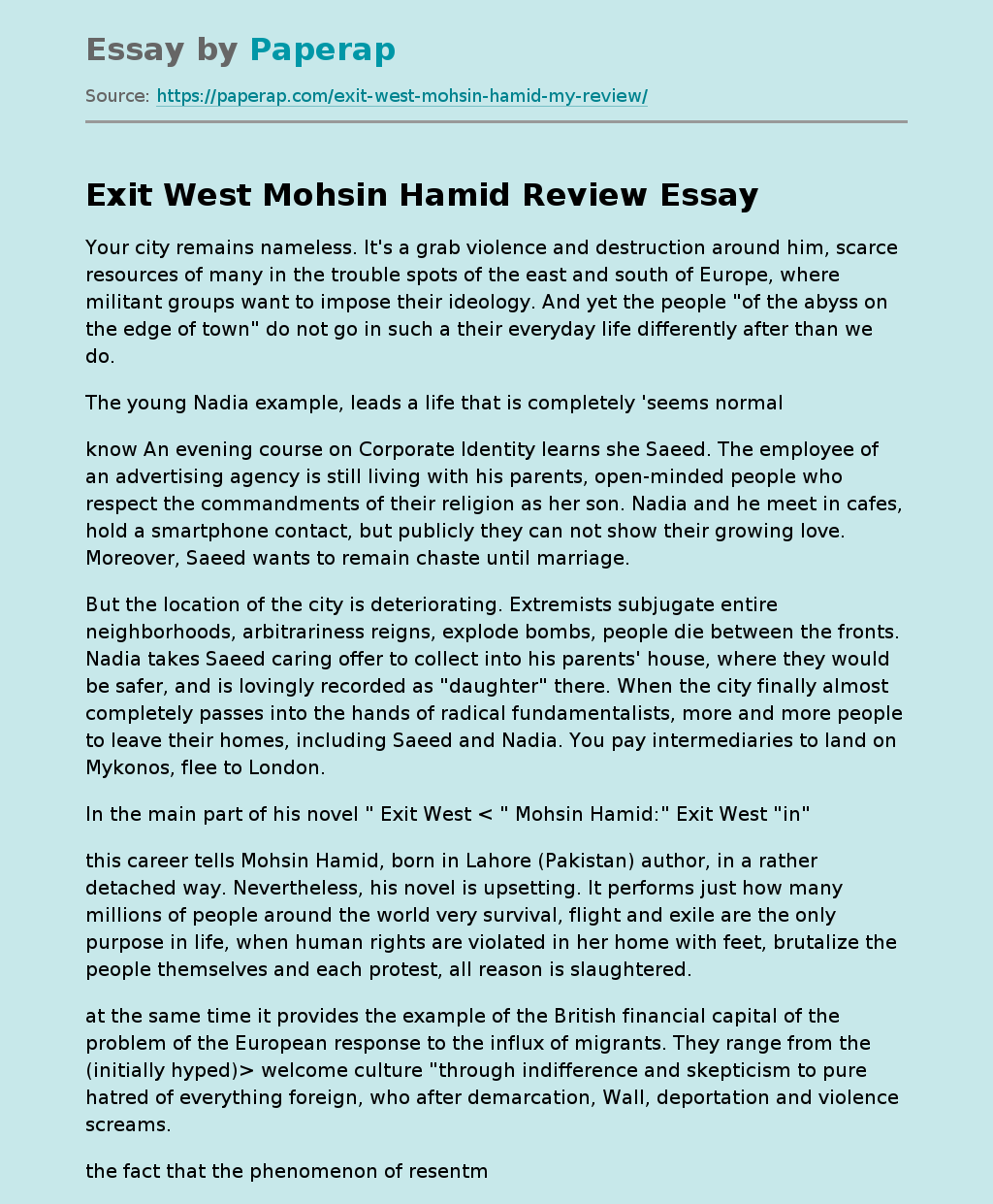Exit West Mohsin Hamid Review