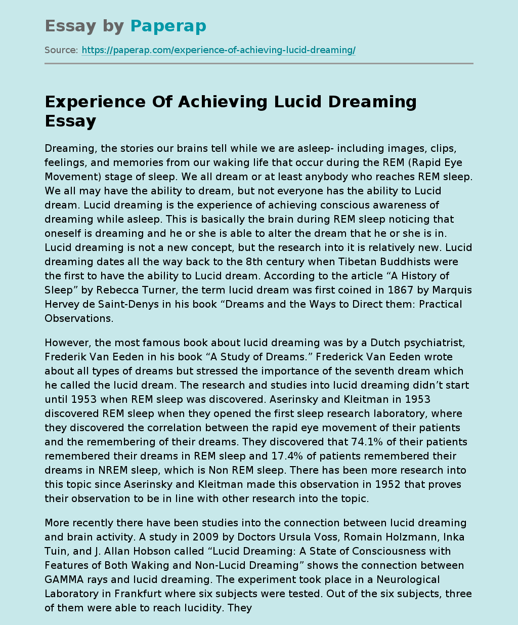 Experience Of Achieving Lucid Dreaming