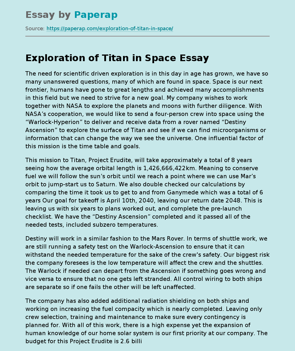 Exploration of Titan in Space