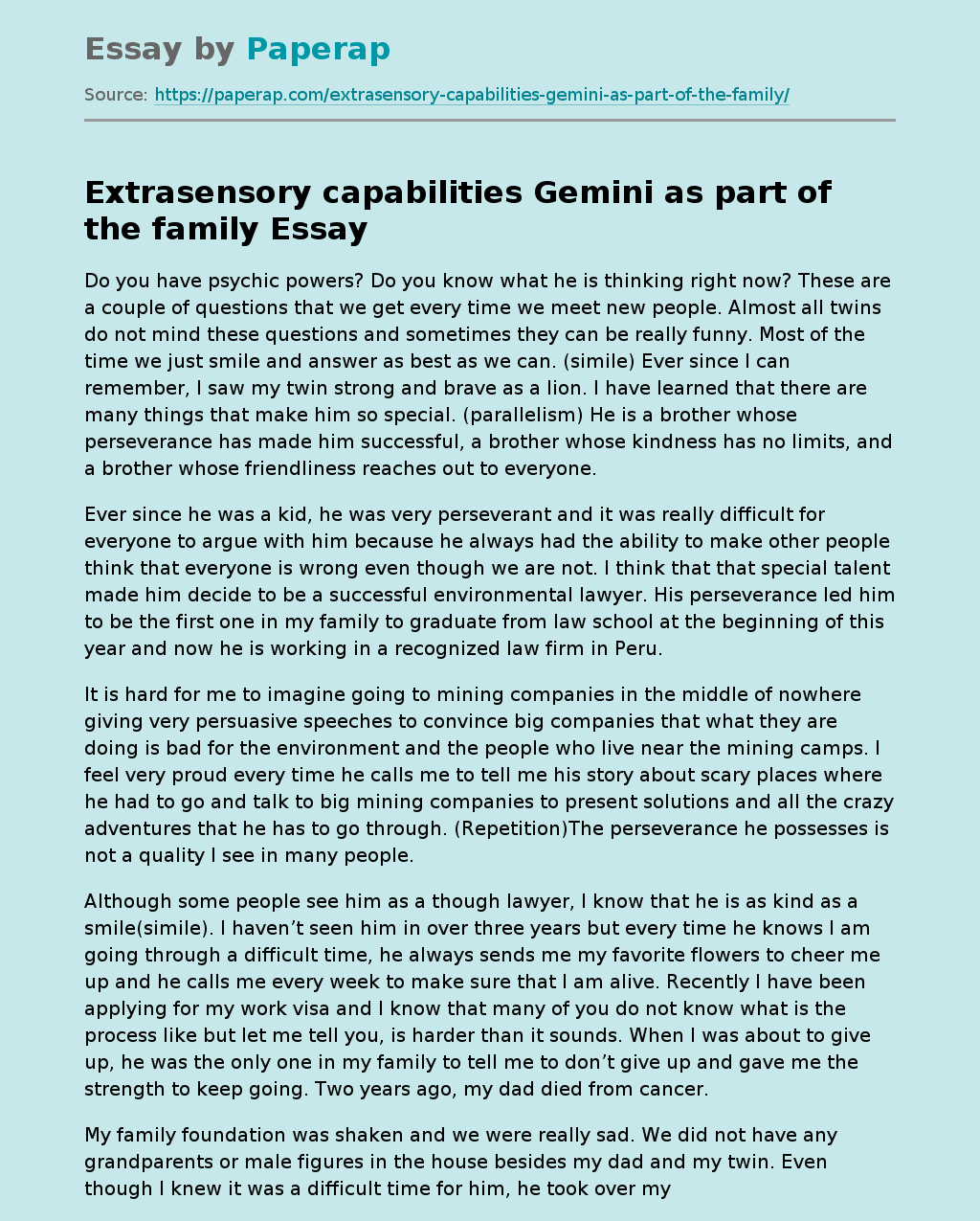 Extrasensory capabilities Gemini as part of the family