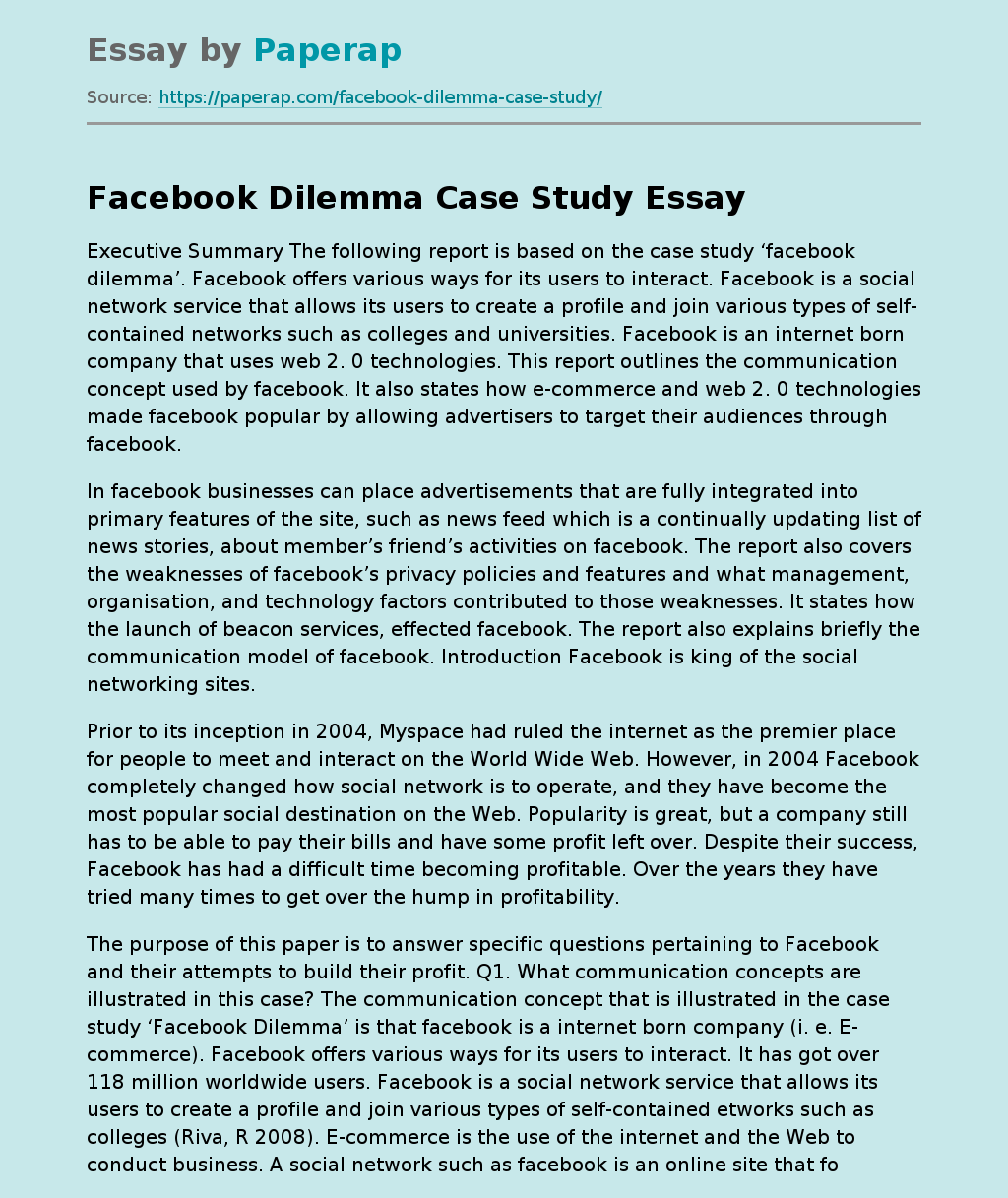 Facebook Dilemma Case Study
