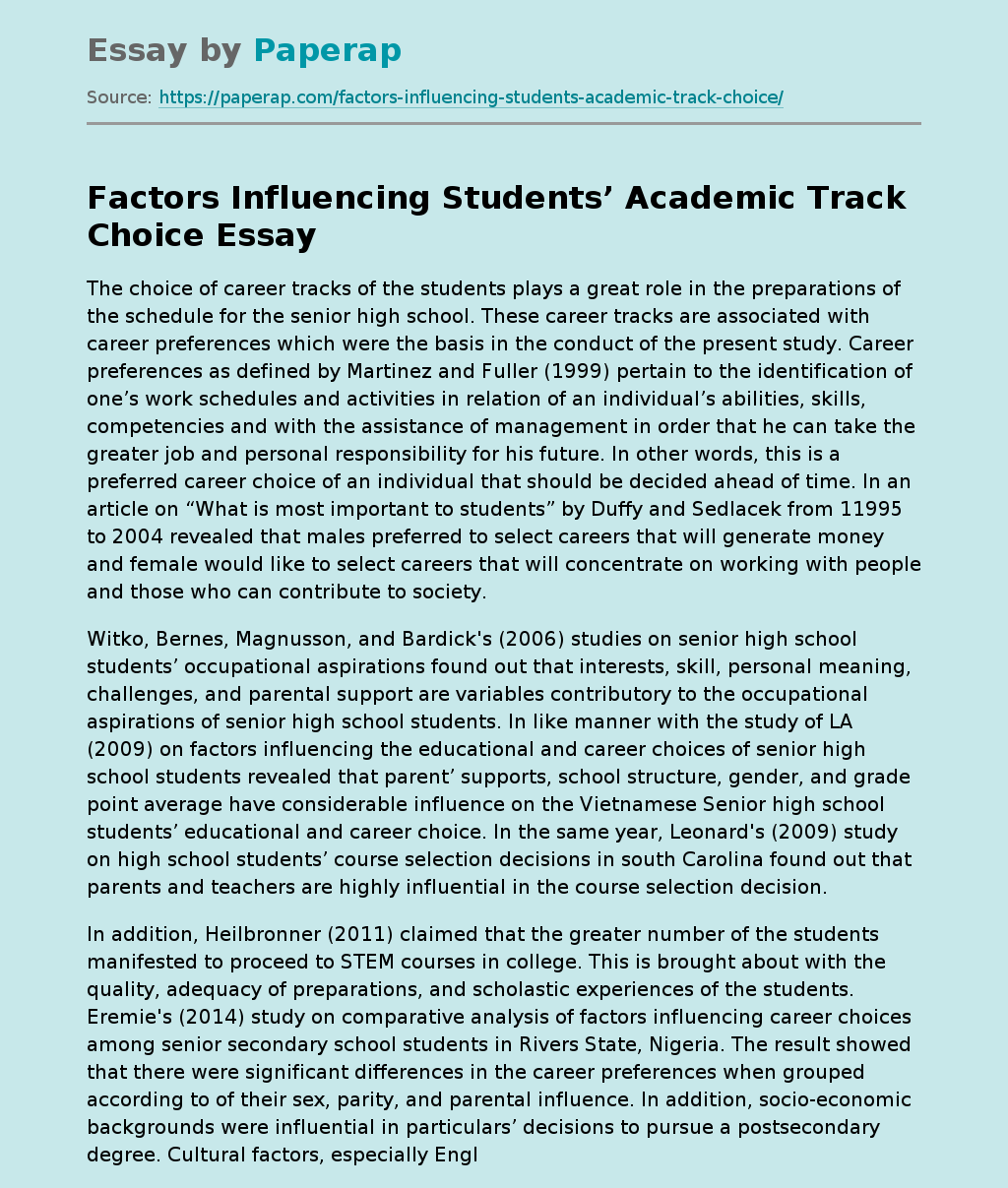 Factors Influencing Students’ Academic Track Choice