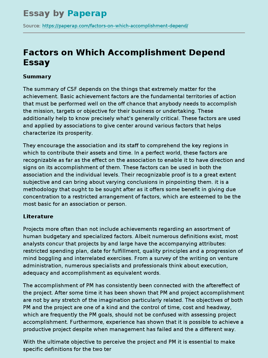 Factors on Which Accomplishment Depend