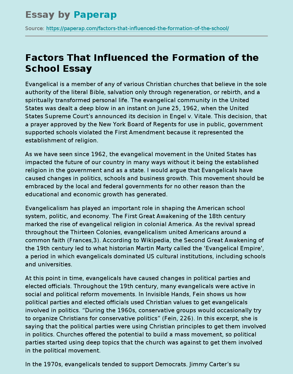 Factors That Influenced the Formation of the School