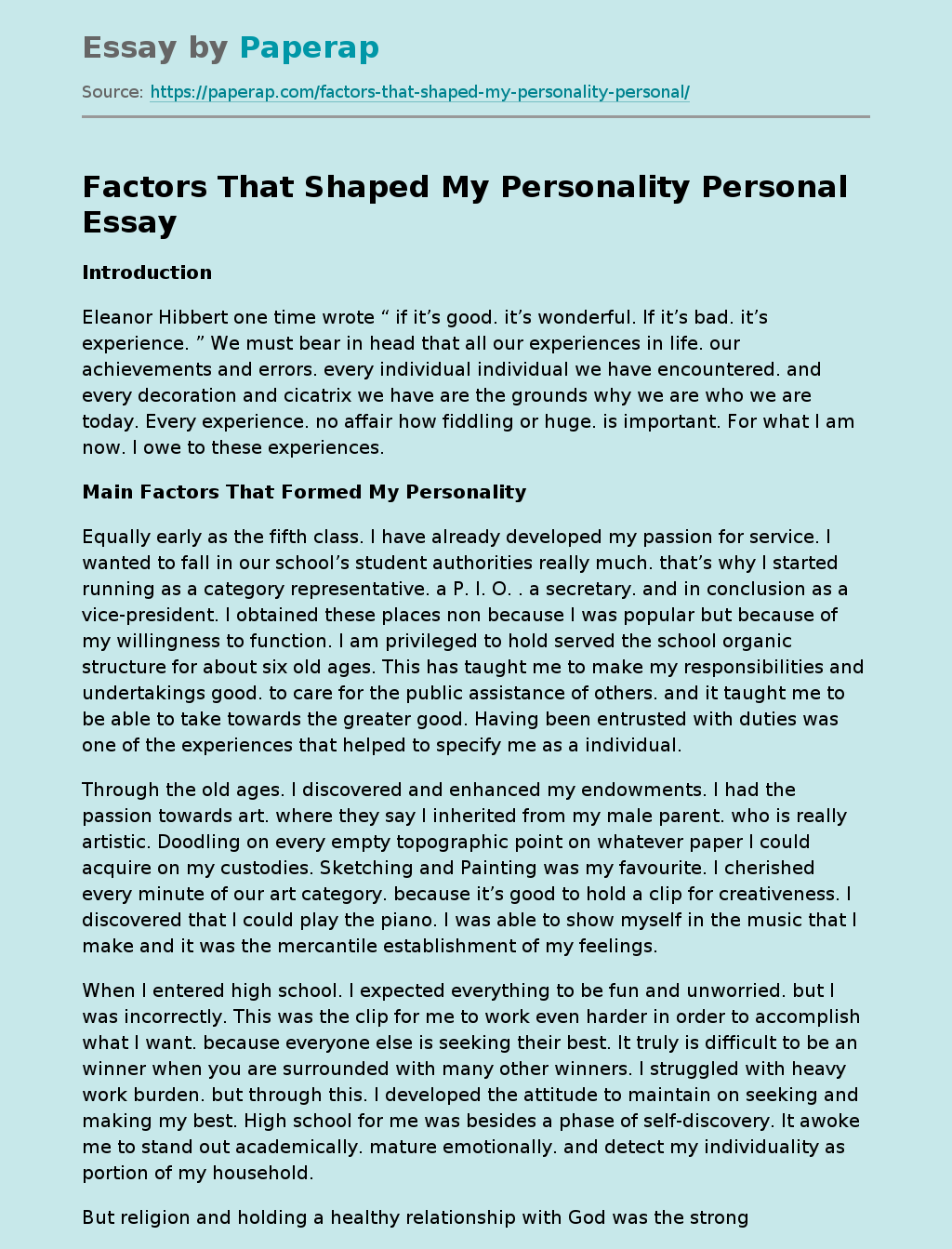 Factors That Shaped My Personality Personal
