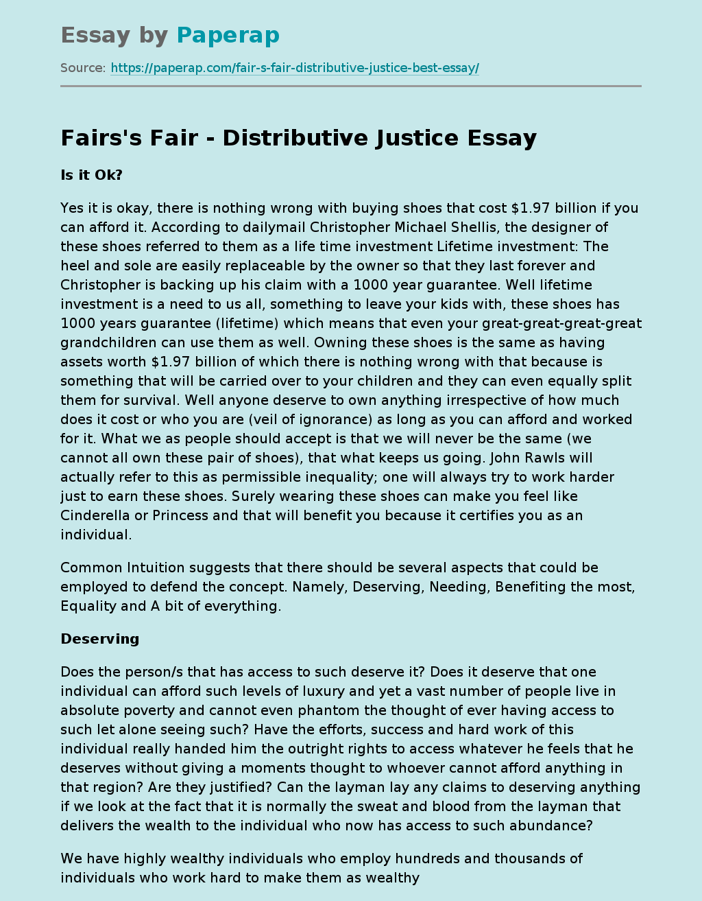 Fairs's Fair - Distributive Justice