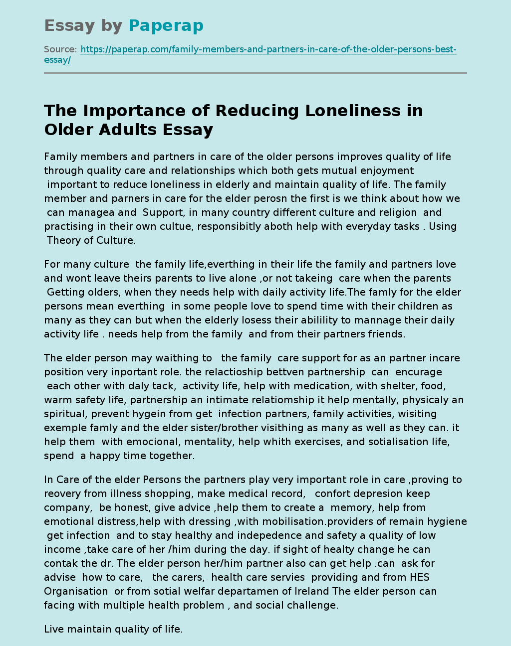 The Importance of Reducing Loneliness in Older Adults