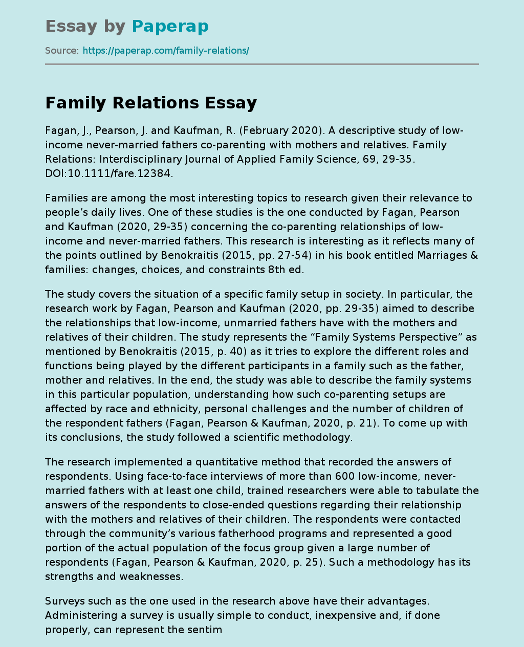 write an essay on family relations