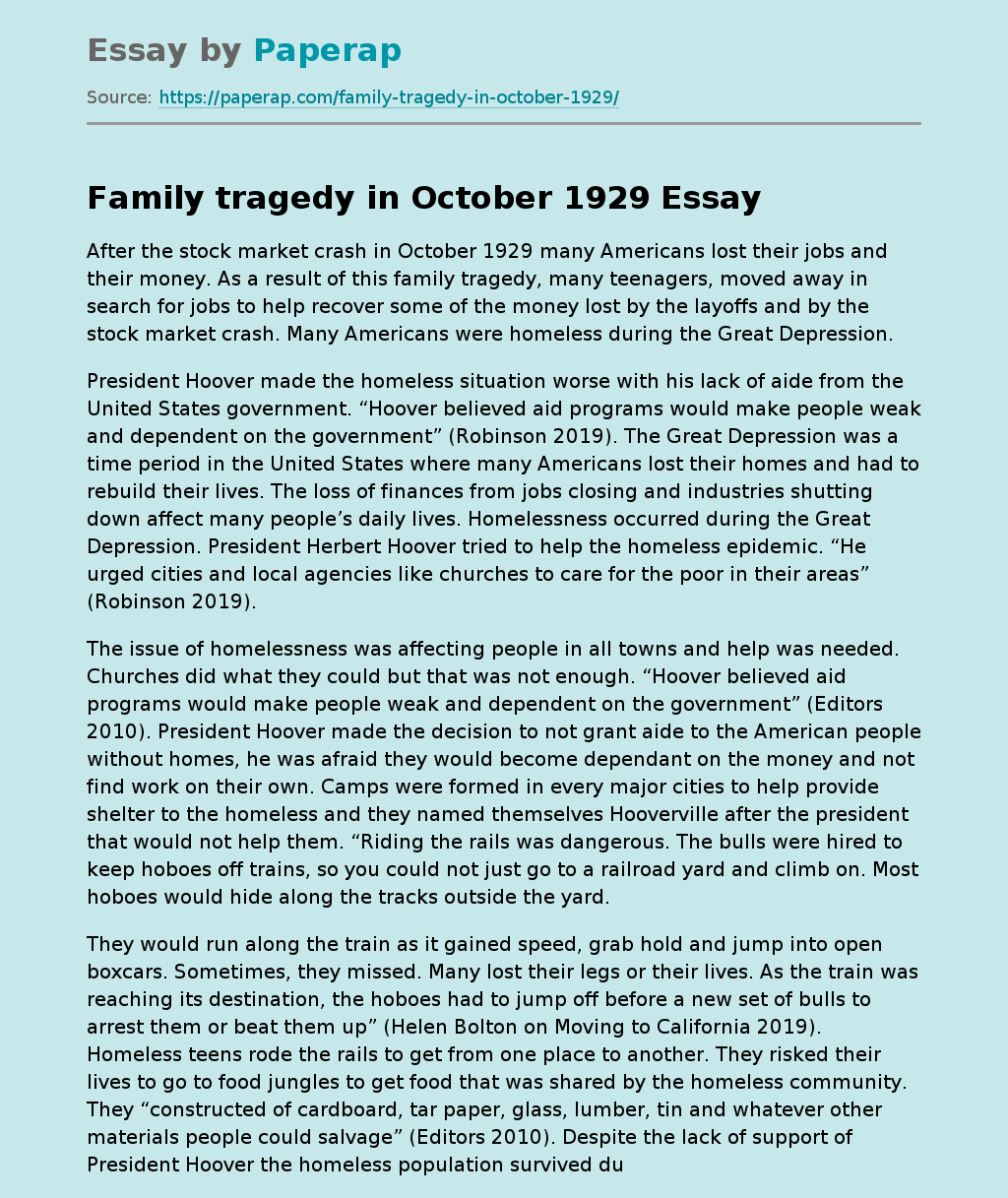 Family tragedy in October 1929