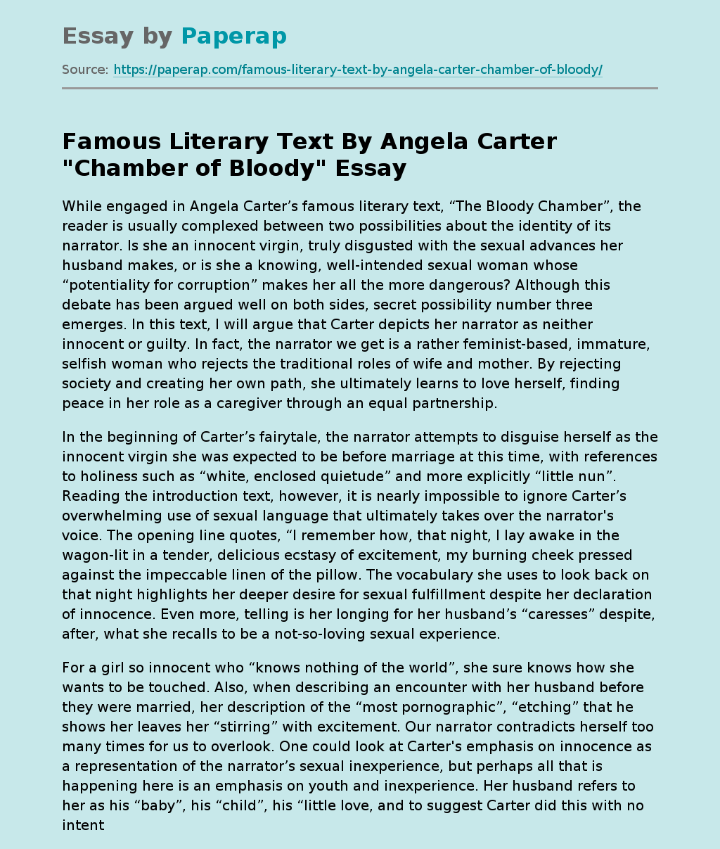 Famous Literary Text By Angela Carter "Chamber of Bloody"