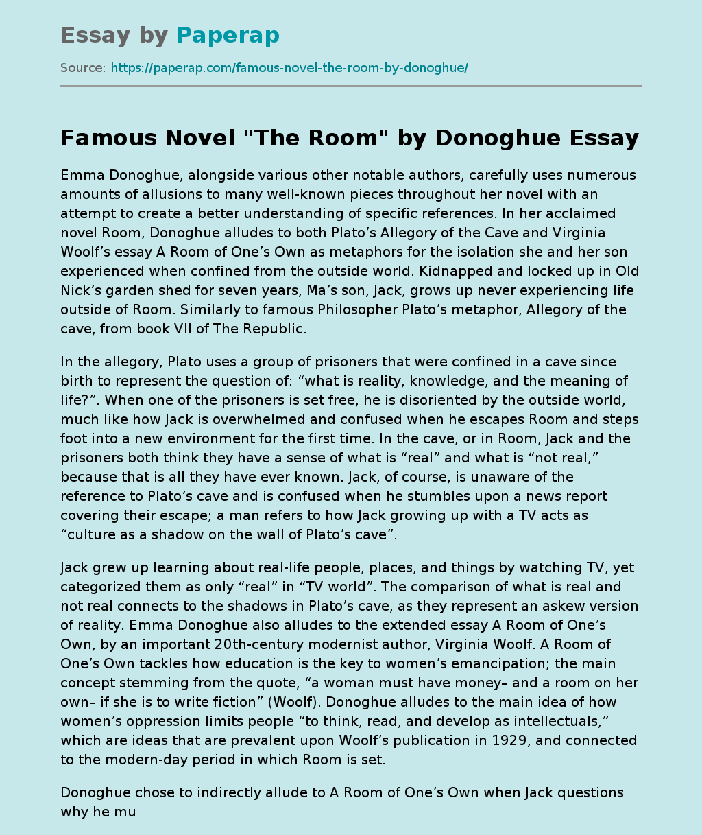 Famous Novel "The Room" by Donoghue