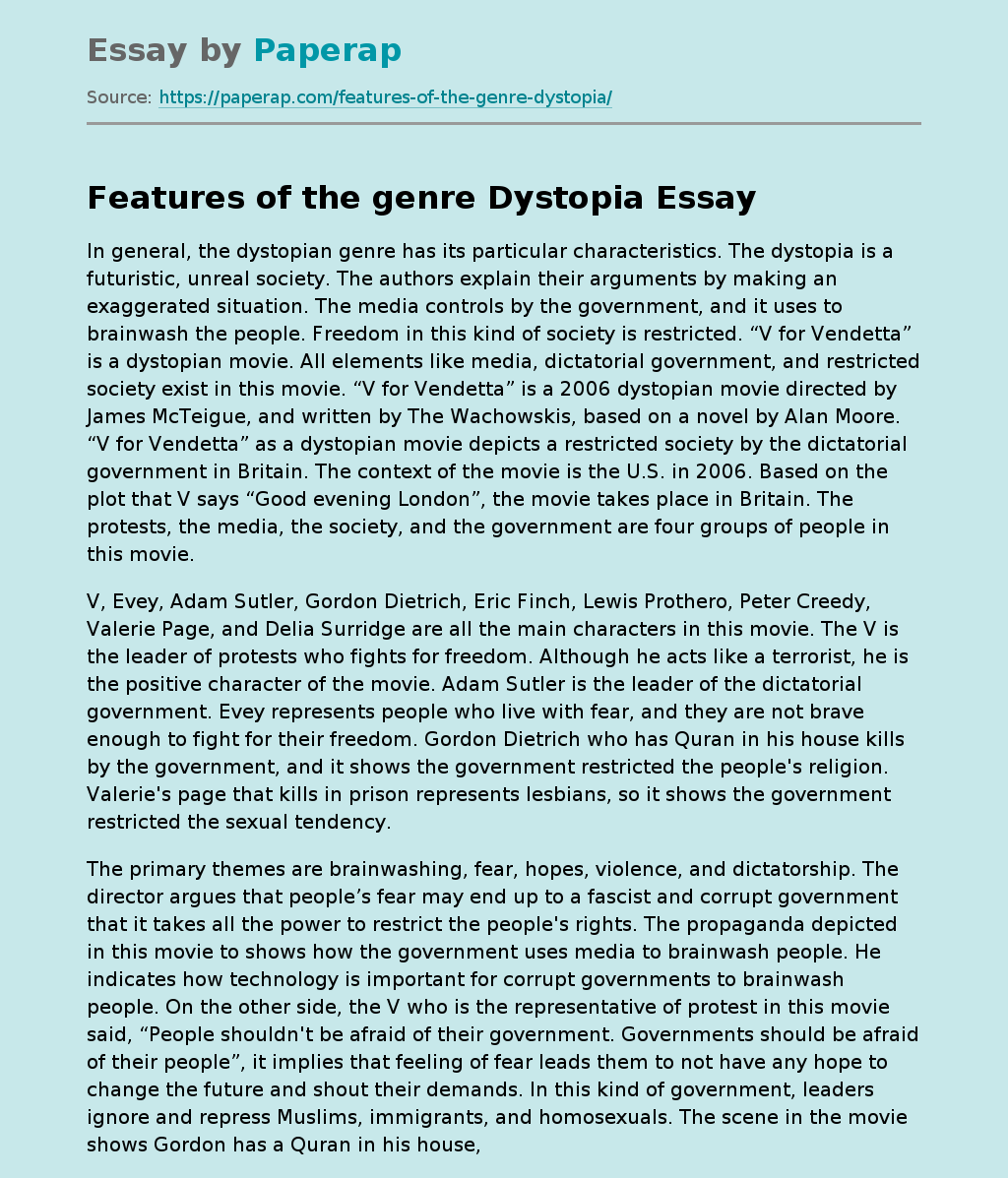 Features of the genre Dystopia