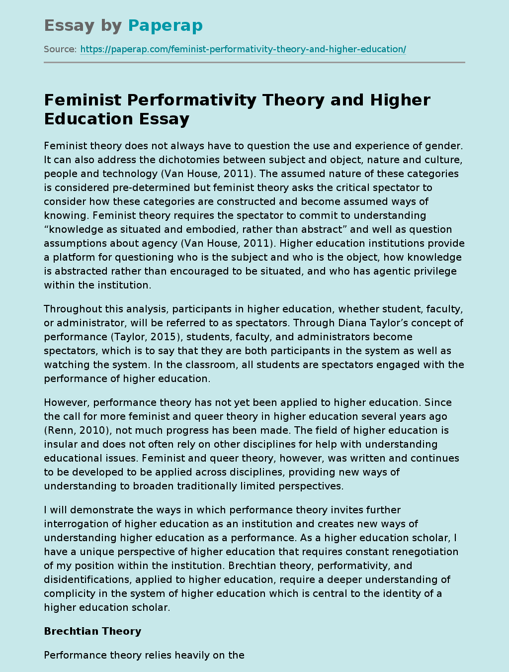 Feminist Performativity Theory and Higher Education