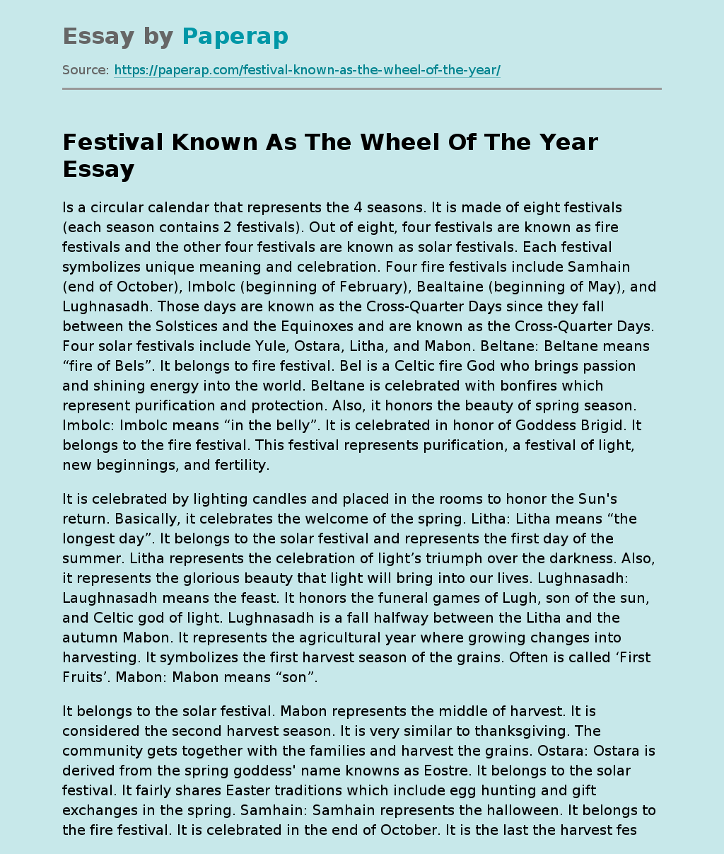 Festival Known As The Wheel Of The Year