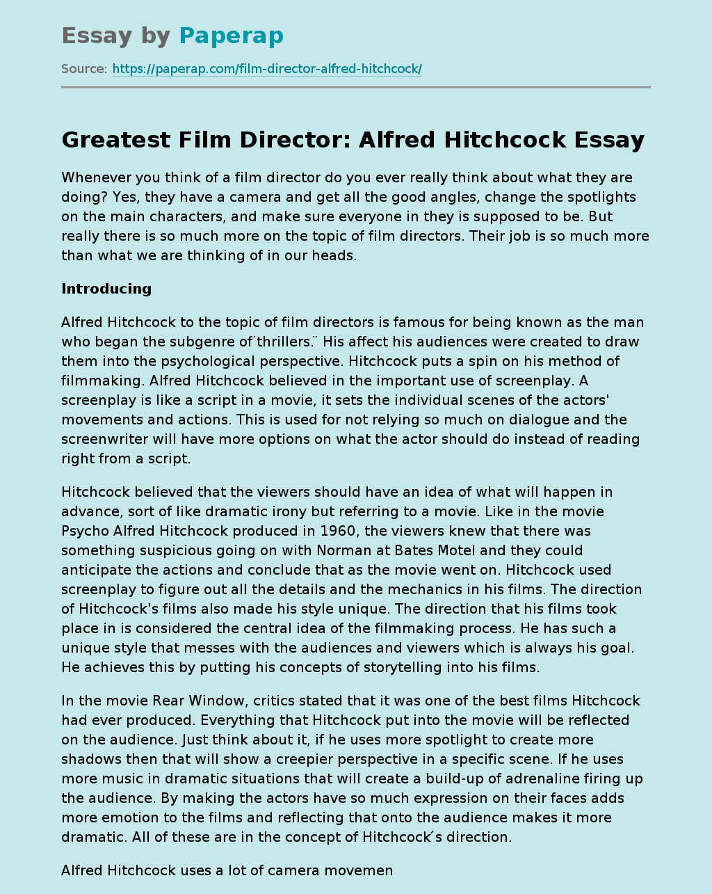 Greatest Film Director: Alfred Hitchcock