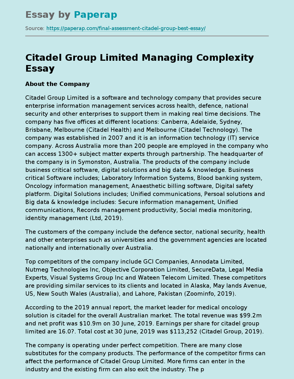 Citadel Group Limited Managing Complexity