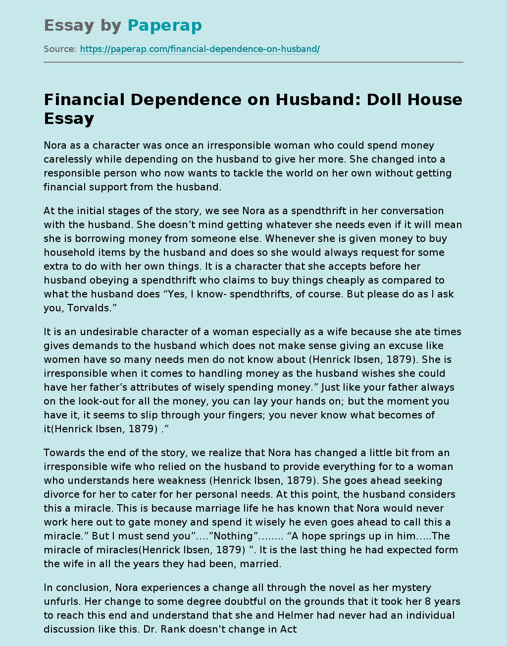 Financial Dependence on Husband: Doll House