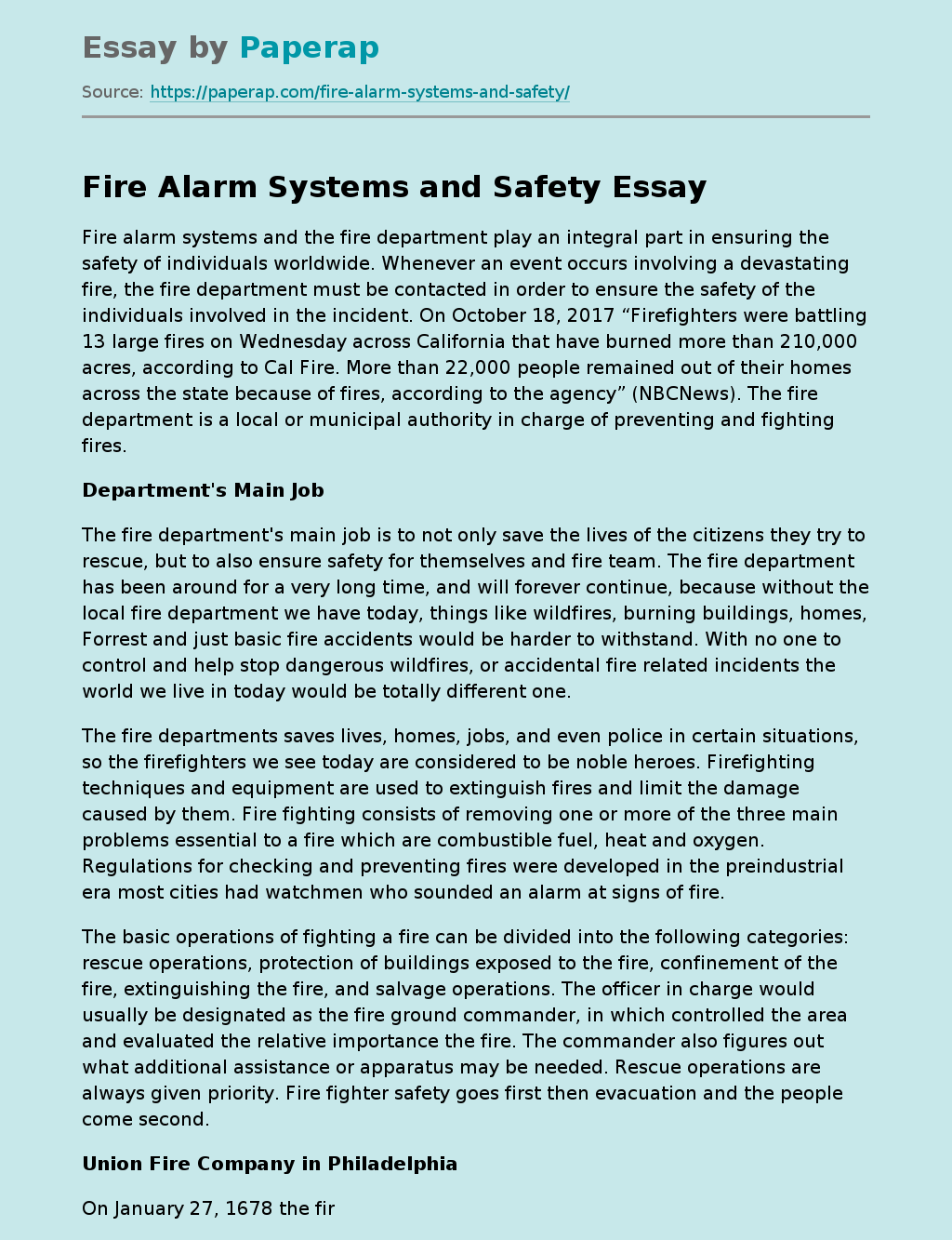 essay on fire and safety