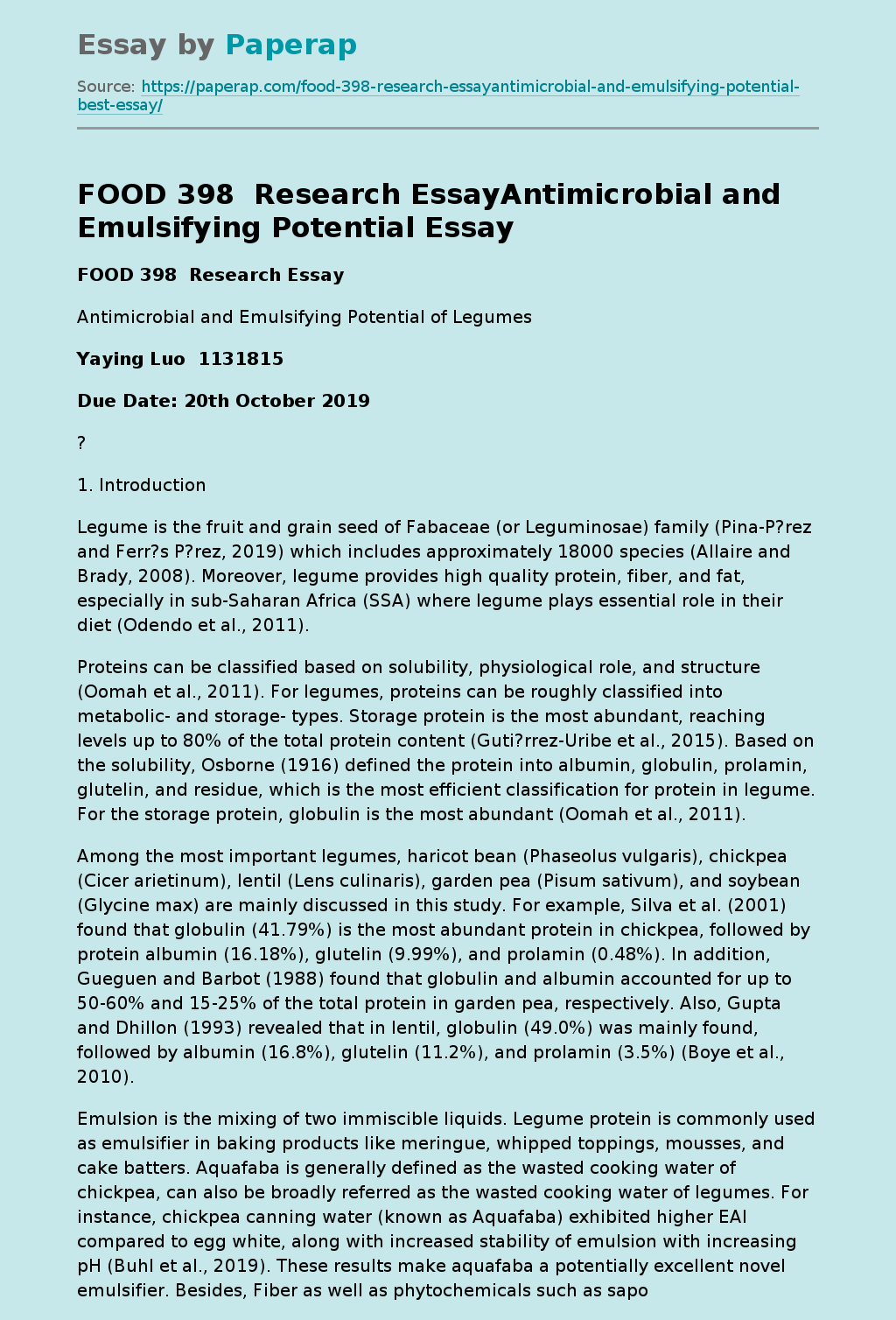 Research Essay Antimicrobial and Emulsifying Potential