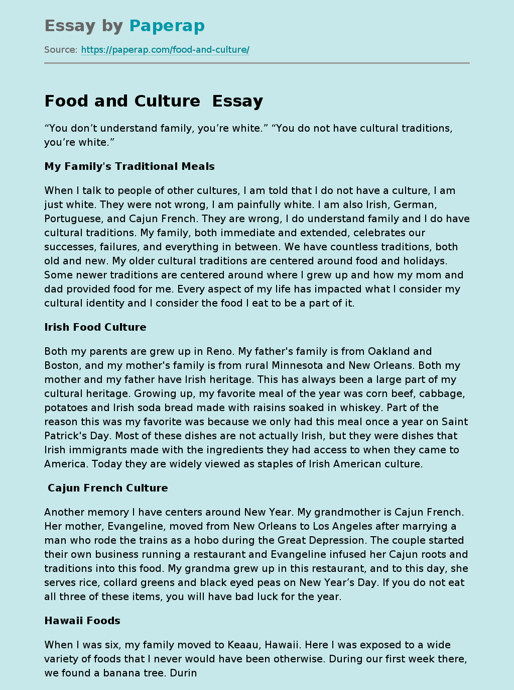 food diversity essay
