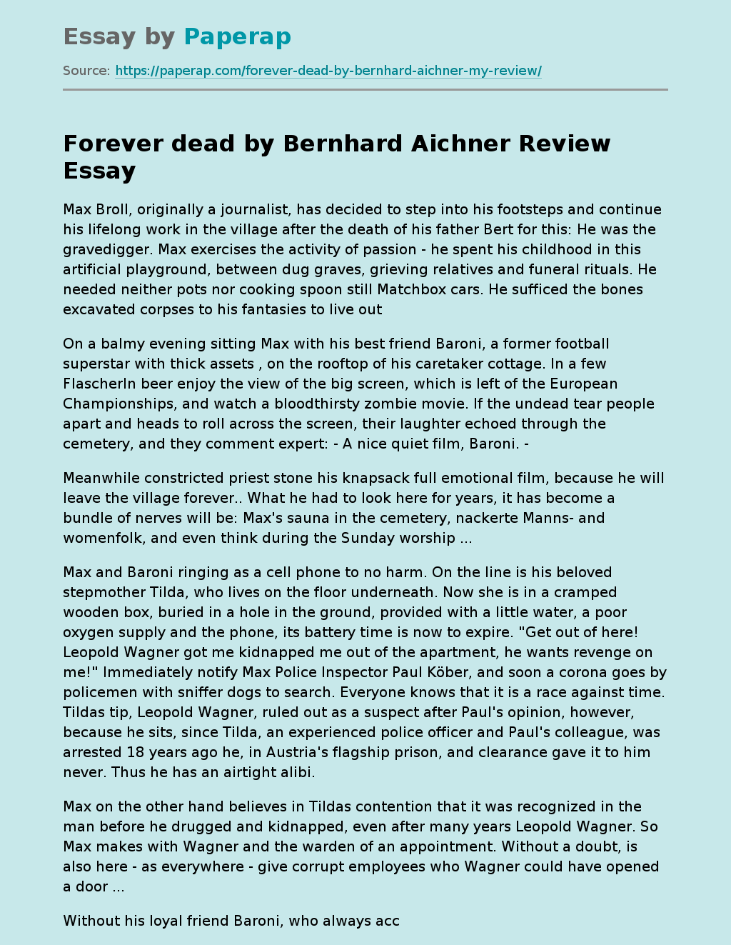 Forever Dead by Bernhard Aichner Review