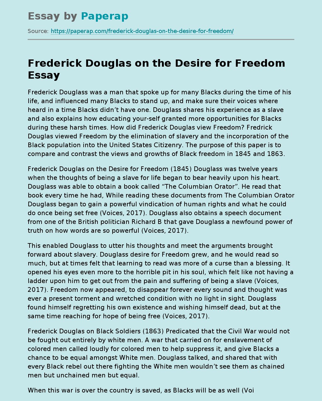 Frederick Douglas on the Desire for Freedom